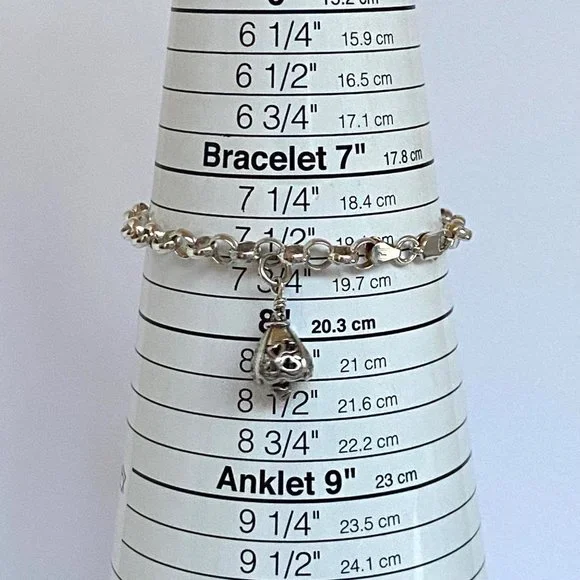 Sterling Silver 925 AGI Italy 6MM Rolo Link Bell Charm Bracelet Size 8" 13.5g - Picture 9 of 17